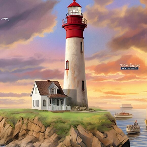 20x30 Lighthouse Majestic‎ Landscape Scene Watercolor Oil Painting Poster - Picture 4 of 8